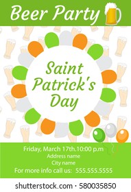Happy St. Patrick s Day invitation, poster, flyer. Beer Party template for your design. Vector illustration