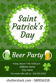 Happy St. Patrick s Day invitation, poster, flyer. Beer Party template for your design. Vector illustration