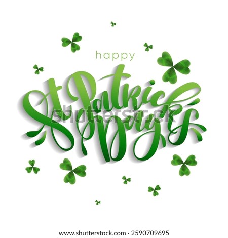 Happy St. Patrick s Day Calligraphy with Shamrocks Festive Green Typography on White Background