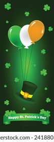 Happy St. Patrick_s Day with Balloons and Leprechaun Hat Banner. National holidays concept vector art