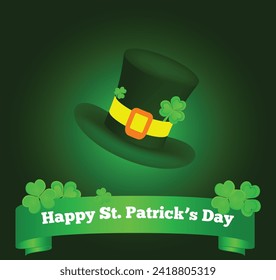 Happy St. Patrick_s Day Hat with Shamrock. National holidays concept vector art