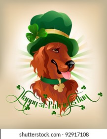 Happy st. Patrickes Day background with Irish setter and text.