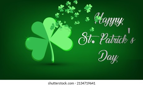 Happy St Patrick's Day. Abstract Background with Green Flying Clovers Leaves. backdrop green color vector illustration.