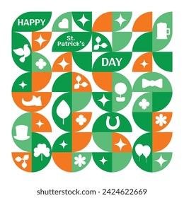 Happy St. Patrick's Day And Abstract Geometric Pattern Background Vector Design.