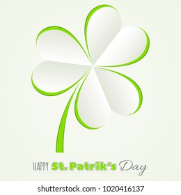 Happy St. Patricks day background with paper cut clover. Origami made clover. Paper art style.