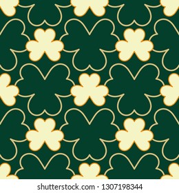 Happy St. Patrick's Day background. Seamless pattern with decorative clover leaves. Repeating pattern with lucky shamrock.