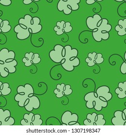 Happy St. Patrick's Day background. Seamless pattern with decorative clover leaves. Repeating pattern with lucky shamrock.