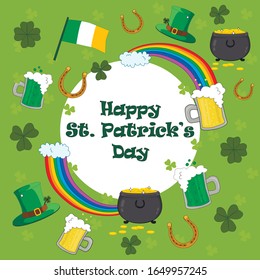Happy St. Patrick's Day Background with Irish Flat Icons. Vector illustration.