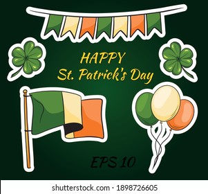 Happy St. Patrick's Day background with Irish icons and symbols of the holiday.