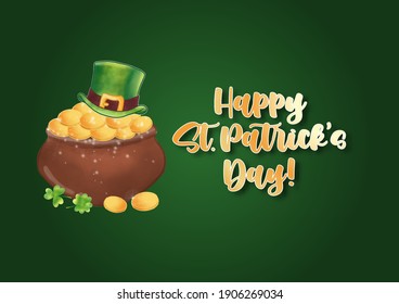 Happy St. Patrick's Day Background with Art Text and St.Patrick's Symbol on Green Background Vector illustration