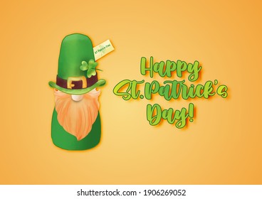 Happy St. Patrick's Day Background with St.Patrick's Doll and Green Hat on Orage Background Vector illustration