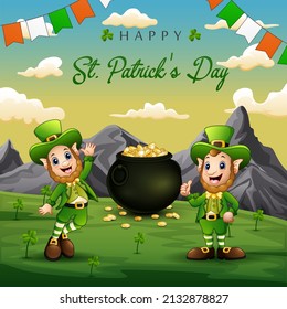 Happy St. Patrick's Day Hintergrund mit glücklichen Leprechern