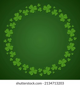 Happy St. Patrick's Day background. Round frame of shamrocks. Wreath made from confetti clovers. Vector illustration
