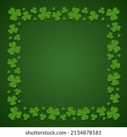 Happy St. Patrick's Day background. Square frame of shamrocks with space for text. Vector illustration