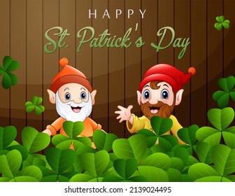 Happy St Patrick's Day background with two cute dwarfs	