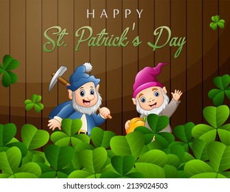 Happy St Patrick's Day background with two cute dwarfs	