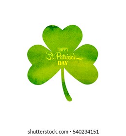 Happy St. Patrick's Day background. Green watercolor trifolium clover. Irish holiday. Vector illustration for greeting card, poster, banner