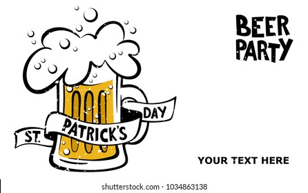 Happy St. Patrick's Day banner.  Illustration of a beer mug with lettering St. Patrick's Day. Vector illustration. Beer party. Oktoberfest