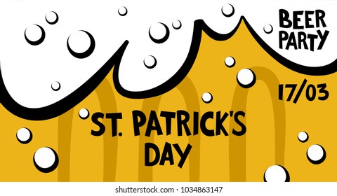 Happy St. Patrick's Day banner.  Illustration of a beer mug with lettering St. Patrick's Day. Beer party. Oktoberfest