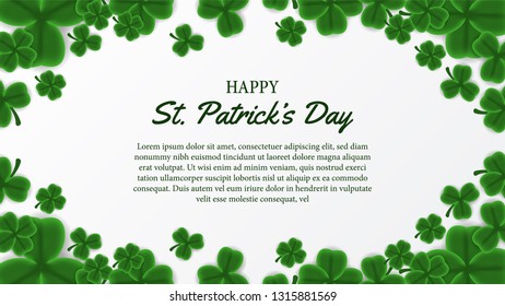 Happy St. Patrick's day banner template with illustration of clover leaves group on the white background