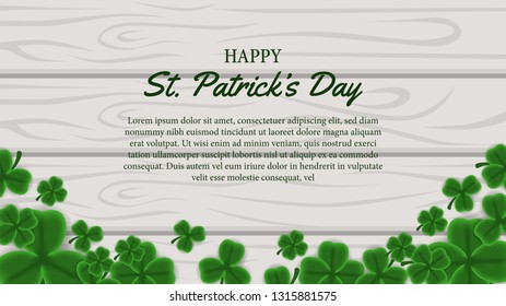 Happy St. Patrick's day banner template with illustration of clover leaves group on the wood