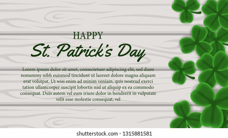 Happy St. Patrick's day banner template with illustration of clover leaves group on the wood