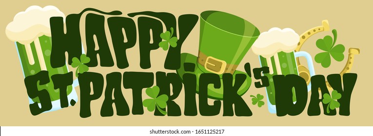 Happy St Patrick's Day Banner Template with Modern Ornament
