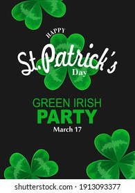 Happy St. Patrick's day banner. Green clover Shamrock background. 