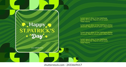 Happy St Patrick's Day banner in modern geometric style. Great for greeting covers, social posters and St Patrick's Day celebration party invitations with text. Vector illustration