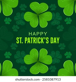 Happy St Patrick's Day banner in natural green background. Great for greeting covers, social posters and St Patrick's Day celebration party invitations. Vector illustration