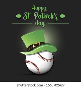 Happy St. Patrick's day. Baseball ball in leprechaun hat on an isolated background. Pattern for banner, poster, greeting card, party invitation. Vector illustration