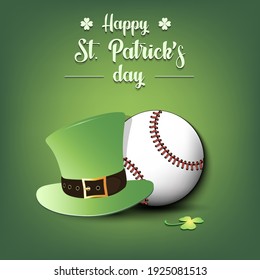Happy St. Patricks day. Baseball ball and leprechaun hat on an isolated background. Pattern for greeting card, logo, banner, poster, party invitation. Vector illustration