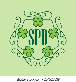 Happy St. Patrick's Day - beauty vector card in monogram style with clover.