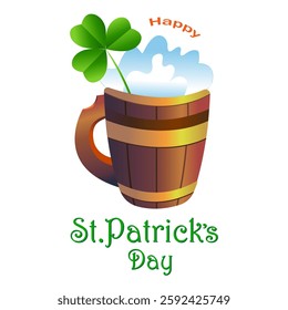 Happy St. Patrick's Day. Beer mug and clover. Greeting, card, invitation, poster.