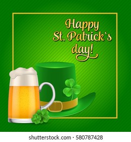 Happy St Patricks Day with beer and hat