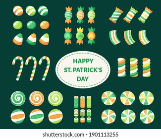 Happy St. Patrick's Day. Big set of St. Patrick's Day sweets and candies. Vector illustration.