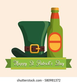 happy st patricks day bottle beer hat vector illustration eps 10
