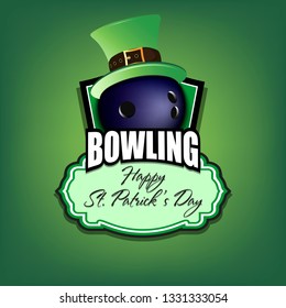 Happy St. Patricks day. Bowling logo template design. Bowling ball with St. Patrick hat. Pattern for banner, poster, greeting card, party invitation. Vector illustration