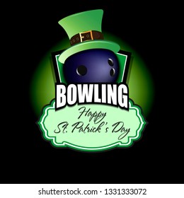 Happy St. Patricks day. Bowling logo template design. Bowling ball with St. Patrick hat. Pattern for banner, poster, greeting card, party invitation. Vector illustration