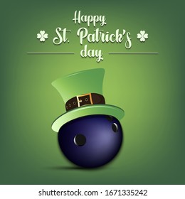 Happy St. Patrick's day. Bowling ball in leprechaun hat on an isolated background. Pattern for banner, poster, greeting card, party invitation. Vector illustration