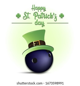 Happy St. Patrick's day. Bowling ball in leprechaun hat on an isolated background. Pattern for banner, poster, greeting card, party invitation. Vector illustration