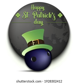 Happy St. Patricks day. Bowling ball in leprechaun hat on an isolated background. Pattern for greeting card, logo, banner, poster, party invitation. Vector illustration