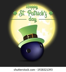 Happy St. Patricks day. Bowling ball in leprechaun hat on an isolated background. Pattern for greeting card, logo, banner, poster, party invitation. Vector illustration