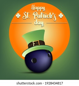 Happy St. Patricks day. Bowling ball in leprechaun hat on an isolated background. Pattern for greeting card, logo, banner, poster, party invitation. Vector illustration