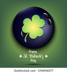 Happy St. Patricks day. Bowling ball and clover on an isolated background.  Pattern for greeting card, logo, banner, poster, party invitation. Vector illustration