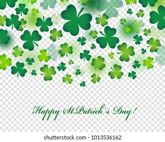 Happy St Patricks Day card or background with realistic shamrock or clover in trendy style. Vector Illustration