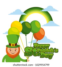 happy st patricks day card leprechaun with balloons rainbow celebration