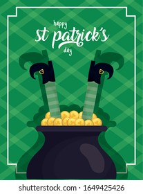 happy st patricks day card with treasure cauldron vector illustration design