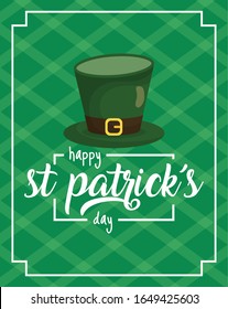 happy st patricks day card with leprechaun hat vector illustration design