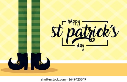 happy st patricks day card with leprechaun legs vector illustration design